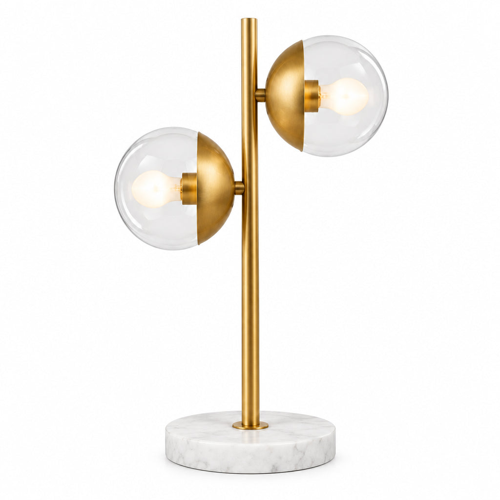 Twin Globe Table Lamp - Gold & White Marble