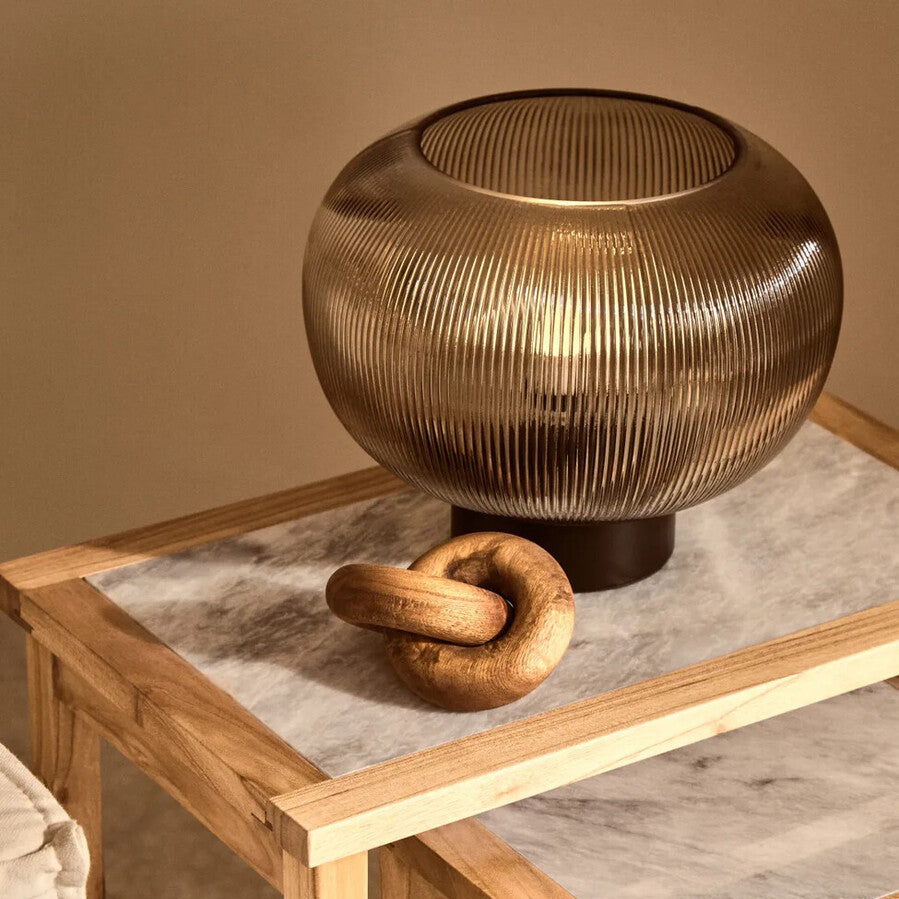 Ribbed Smoked Glass Table Lamp
