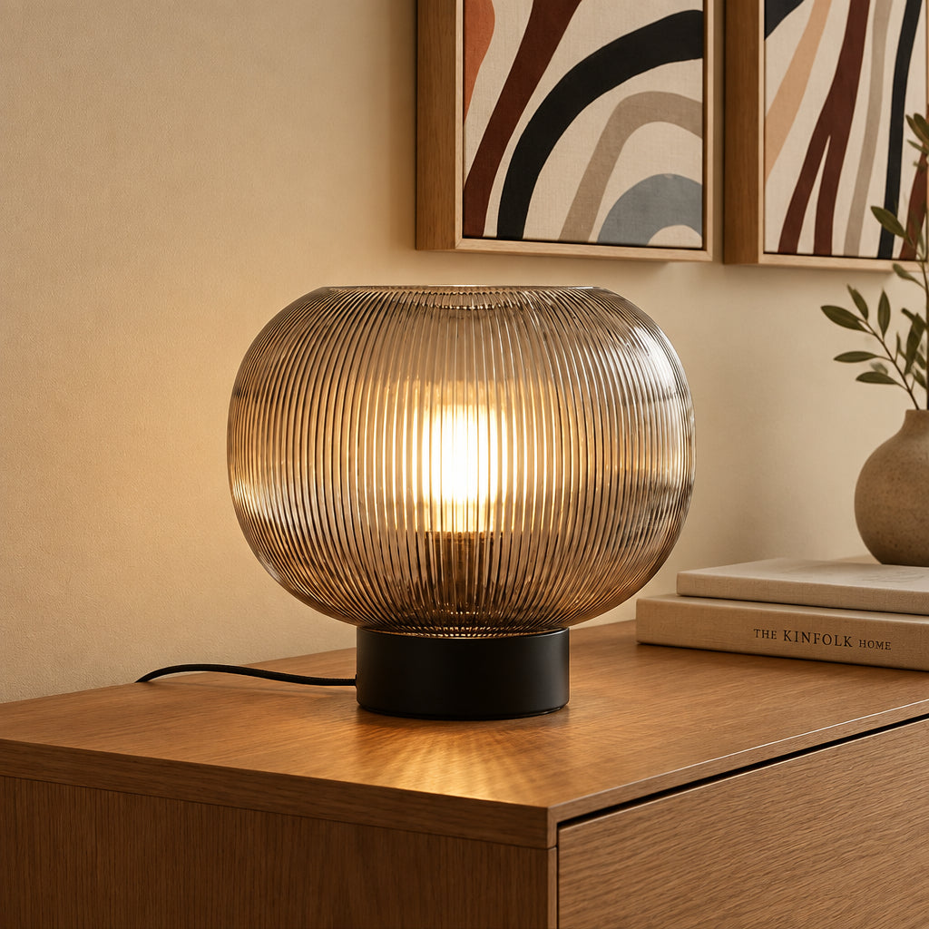 Ribbed Smoked Glass Table Lamp