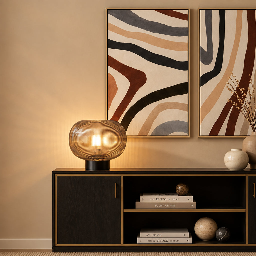 Ribbed Smoked Glass Table Lamp
