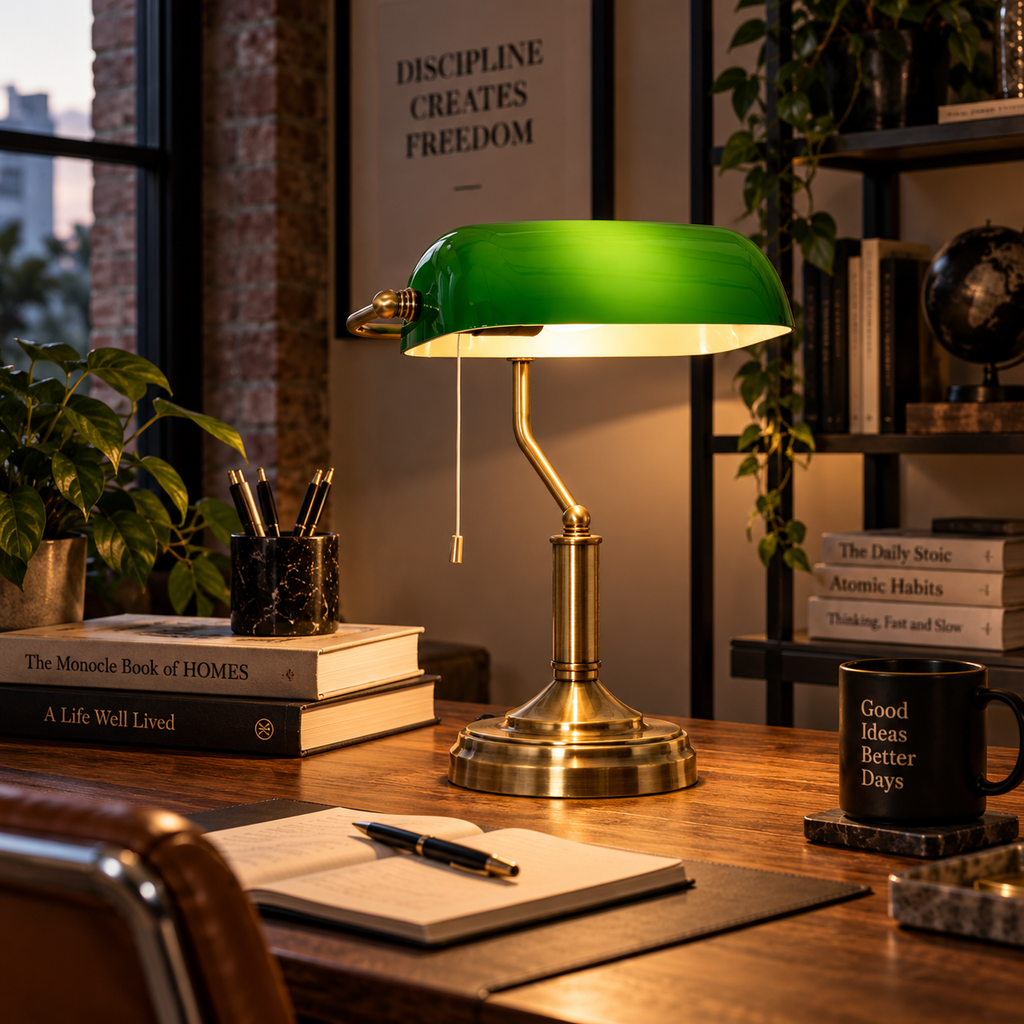 Antique Brass Banker's Desk Lamp