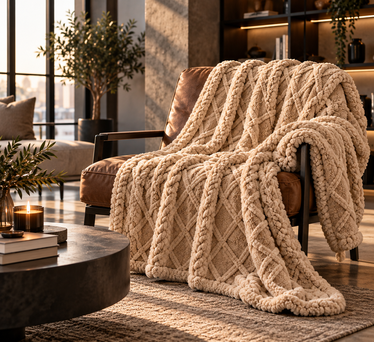 Plush Fleece Throw Blanket – Beige