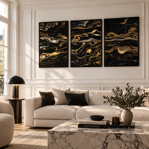 Black Marble & Gold Wall Art | Set of 3 Prints