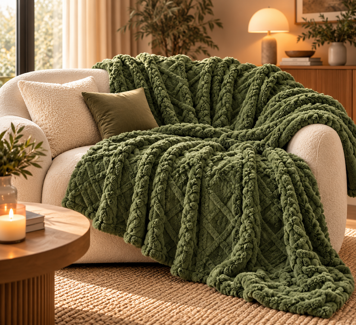 Plush Fleece Throw Blanket – Green