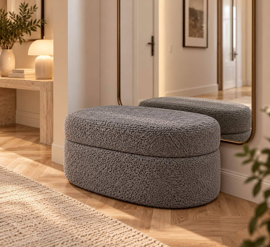 Bouclé Storage Pouf