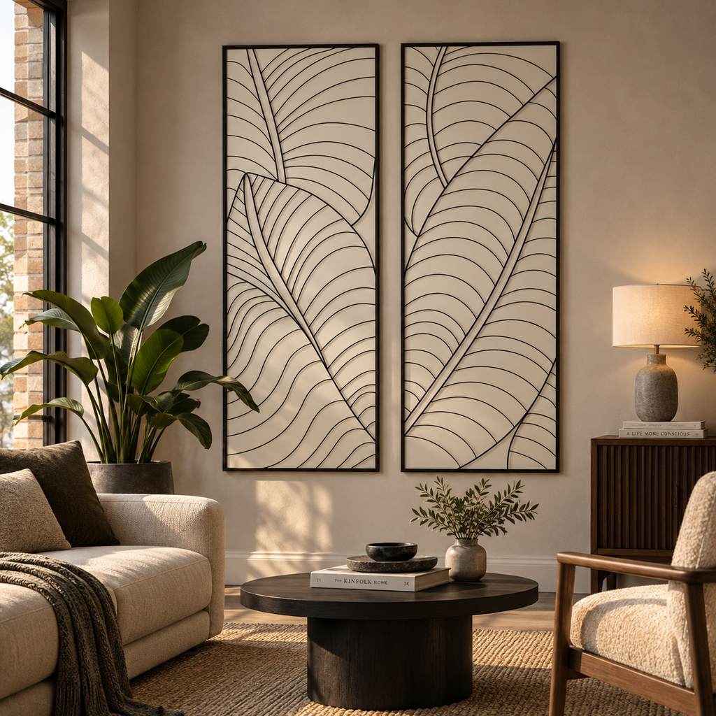 Large Black Leaf Design Wall Art | Trento