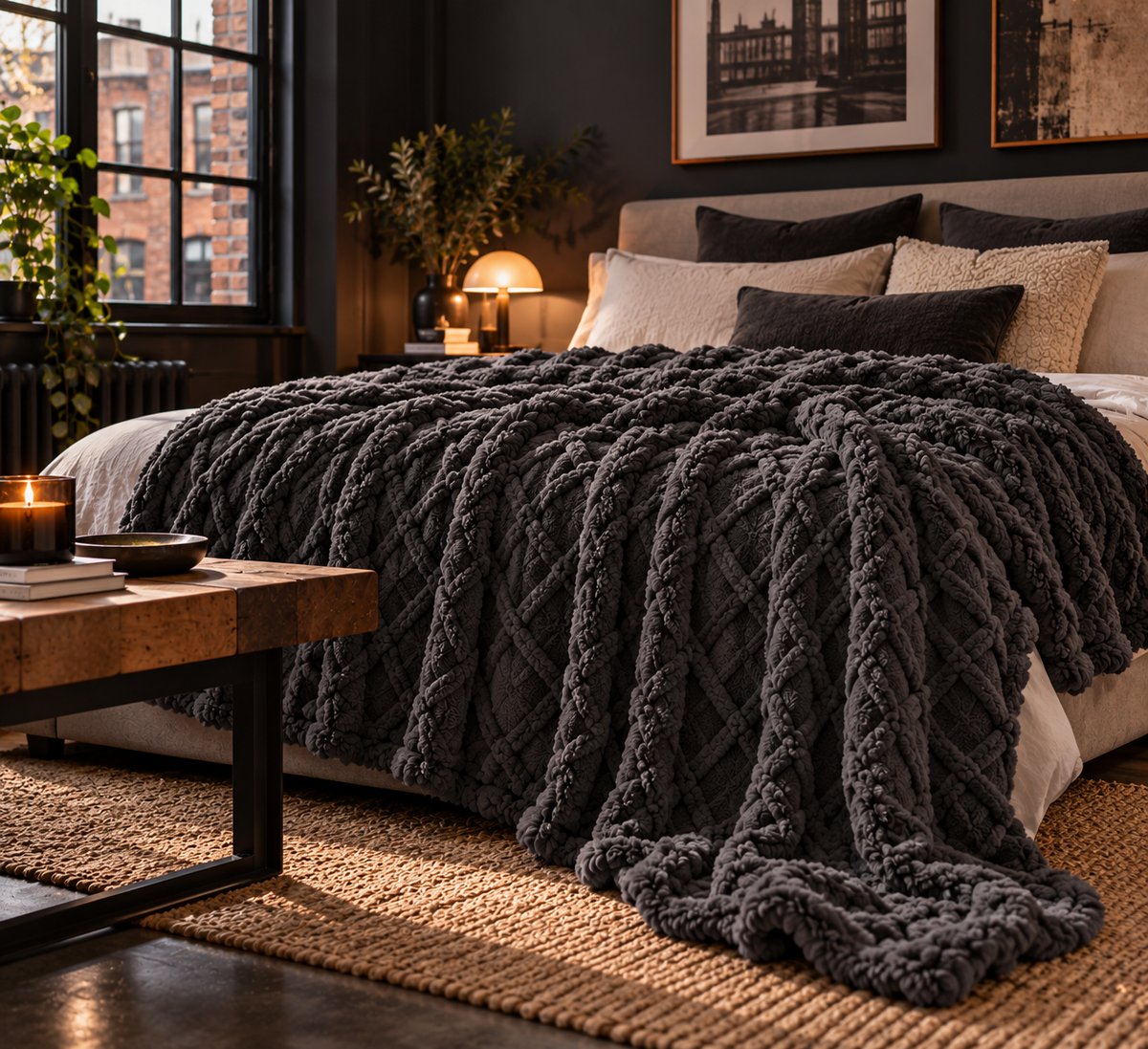 Plush Fleece Throw Blanket – Dark Grey