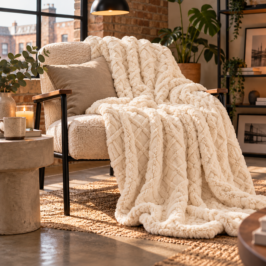 Plush Fleece Throw Blanket – White