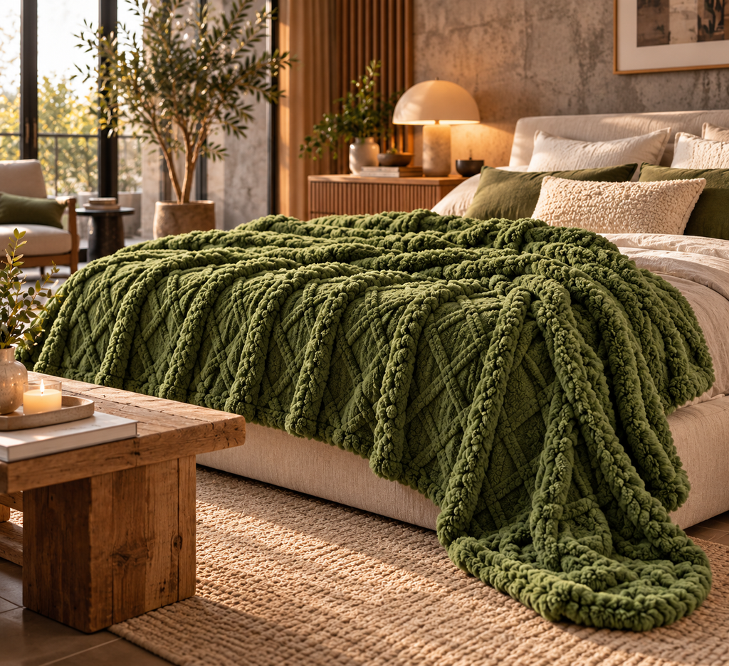 Plush Fleece Throw Blanket – Green