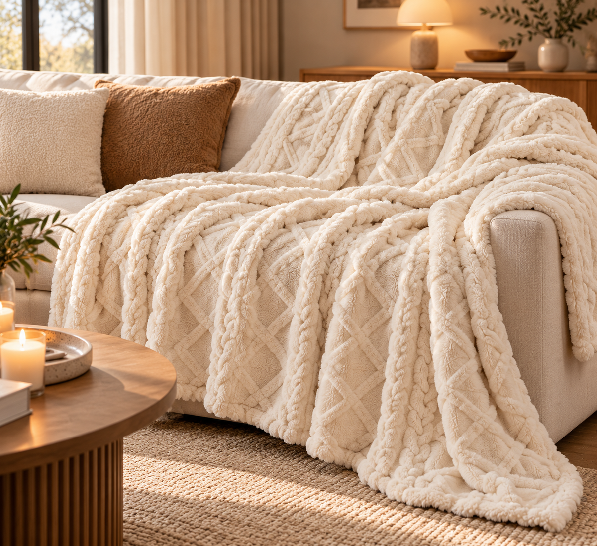 Plush Fleece Throw Blanket – White