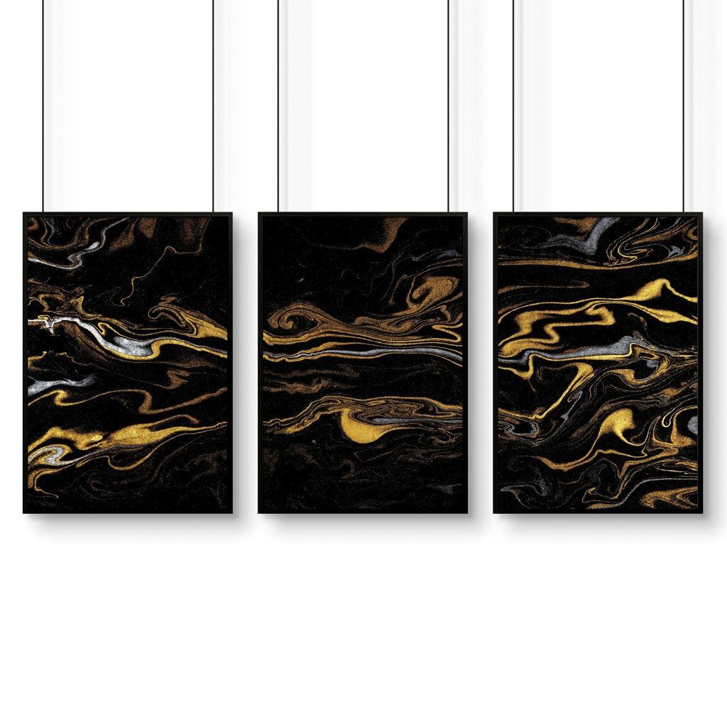 Black Marble & Gold Wall Art | Set of 3 Prints