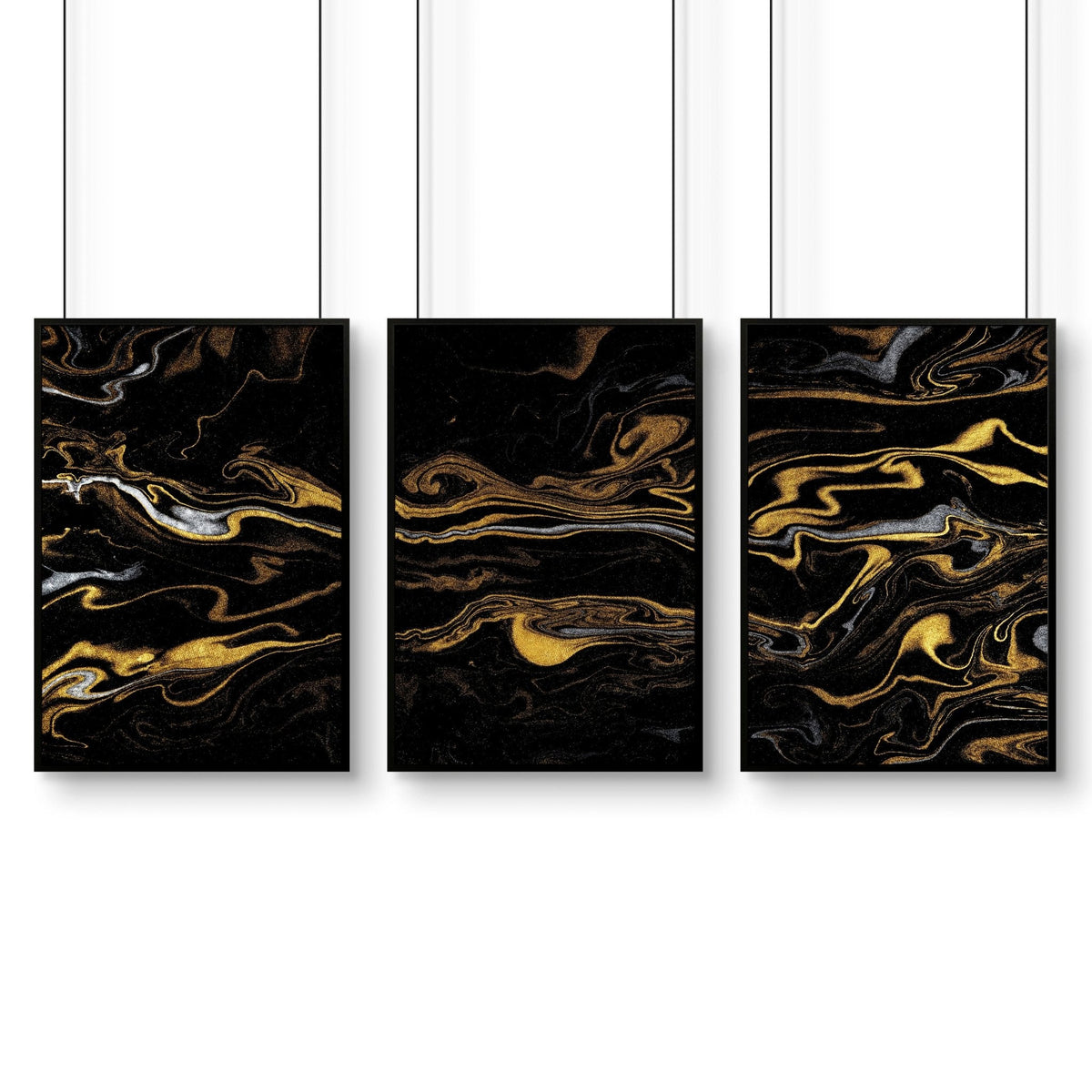 Black Marble & Gold Wall Art | Set of 3 Prints