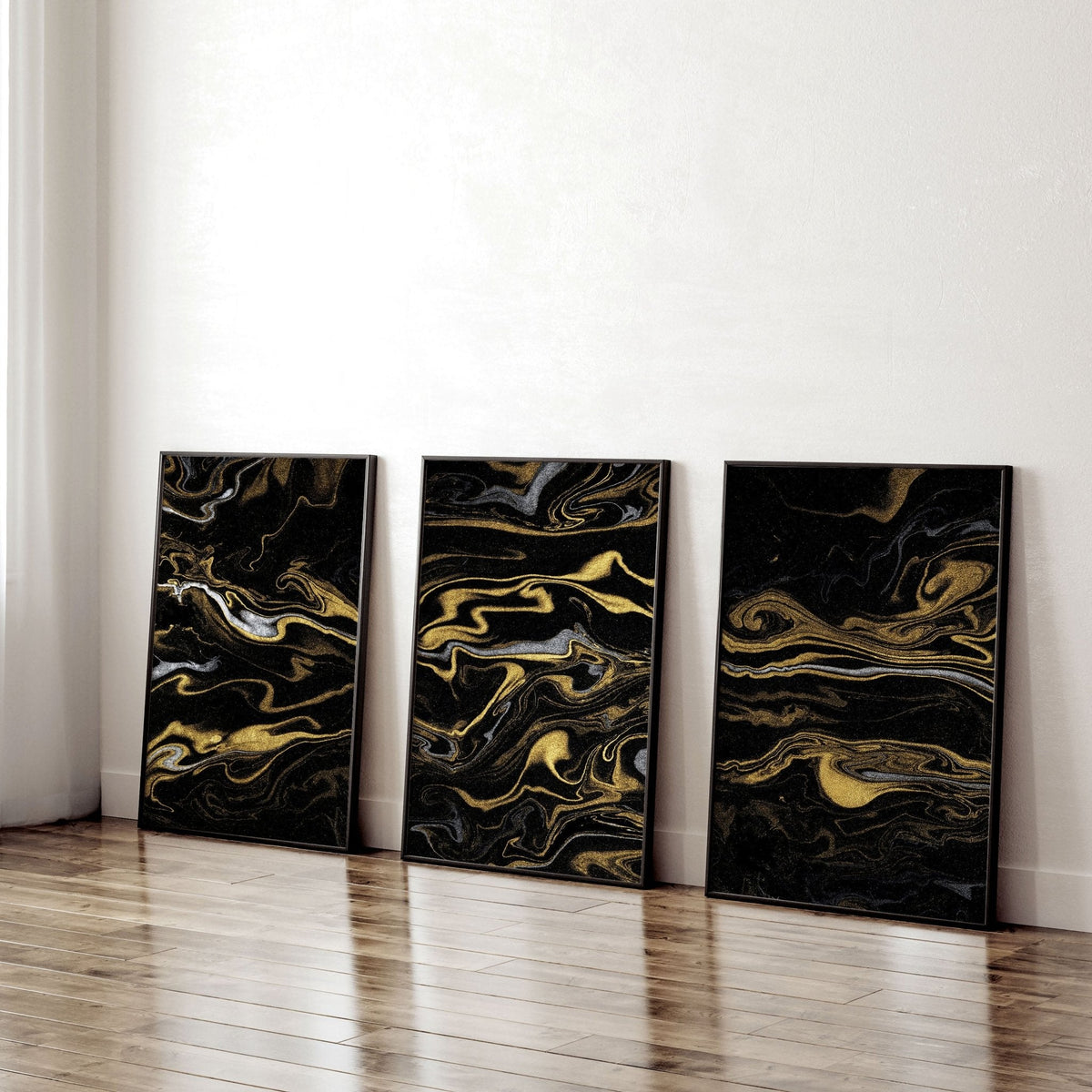 Black Marble & Gold Wall Art | Set of 3 Prints