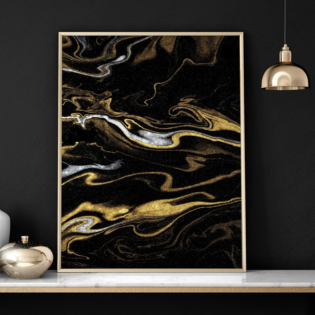 Black Marble & Gold Wall Art | Set of 3 Prints