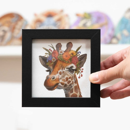 Giraffe in Bloom - Framed Pocket Art