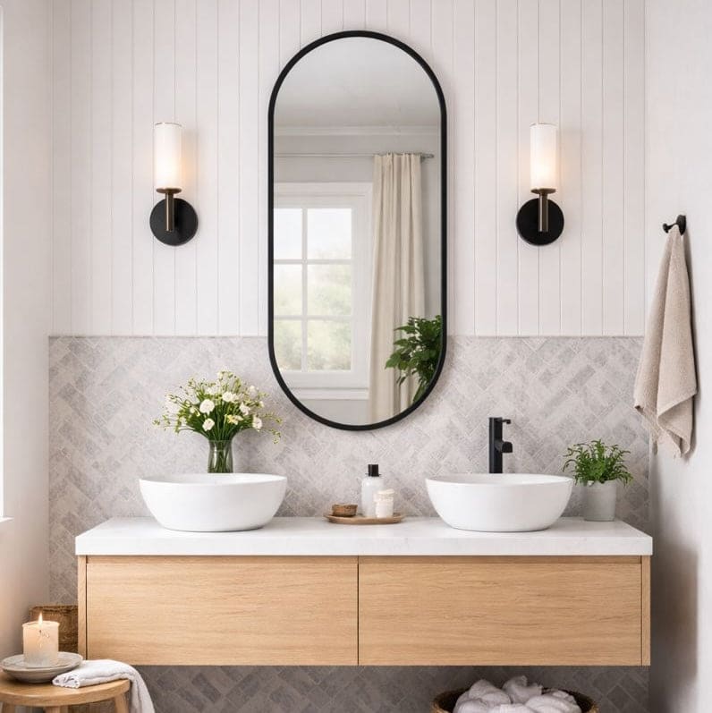 Emi | Black Metal Double Arched Mirror | 120 x 40 cm