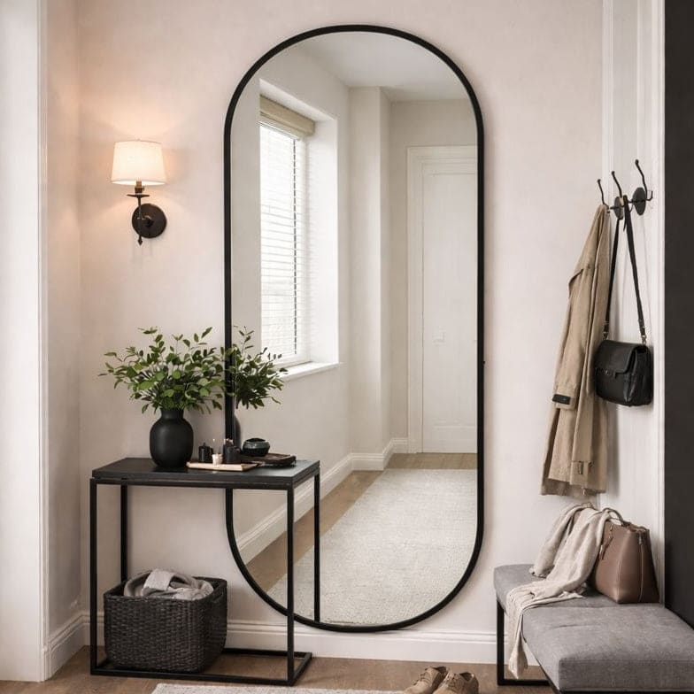 Emi | Full Length Black Metal Double Arched Mirror | 180 x 80 cm