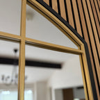 Tomi | Black & Gold Metal Arched Window Mirror | 180 x 105 cm