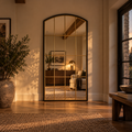 Tomi | Black & Gold Metal Arched Window Mirror | 180 x 105 cm