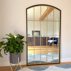 Tomi | Black & Gold Metal Arched Window Mirror | 180 x 105 cm